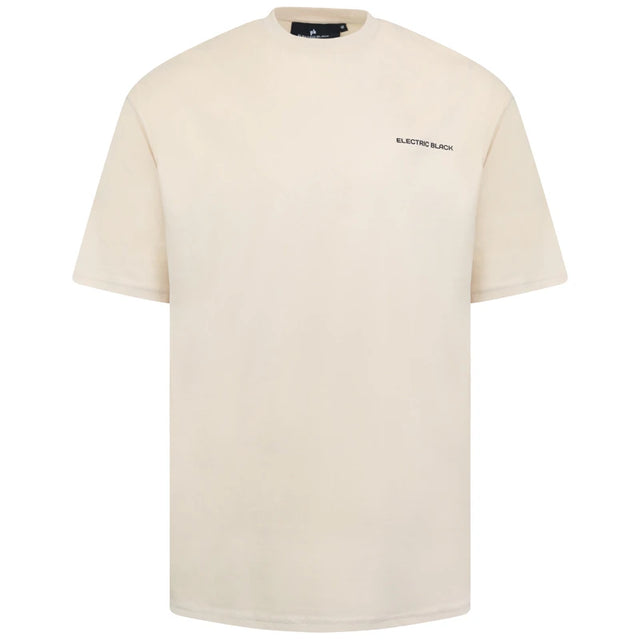 Electric Black beige t-shirt with the logo 'Electric Black' in black.