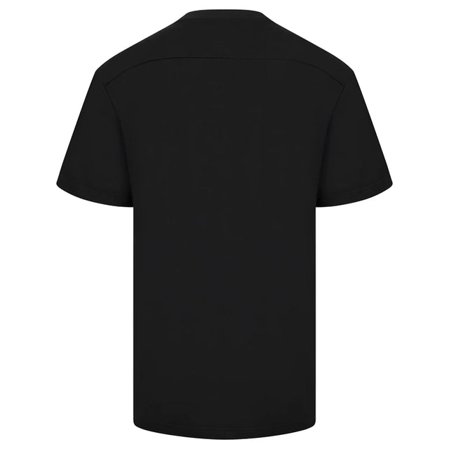 Electric Black t-shirt black, with a black mock neck collar.