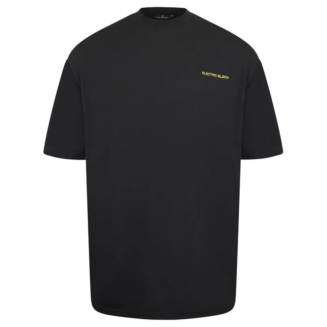 Electric Black t-shirt in black, with the 'Electric Black' logo in yellow.