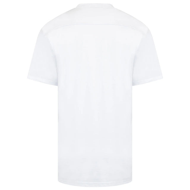 Electric Black mock t-shirt white, back view.